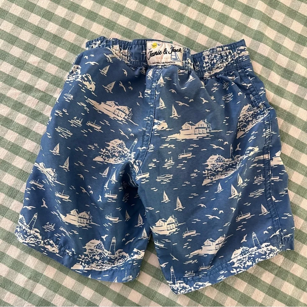 Janie and Jack Sailboat Lighthouse Bathing Suit Swim Trunks Shorts Size 4